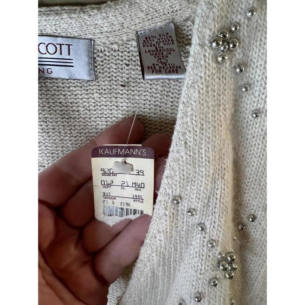Vintage Karen Scott Off-White Sweater Vest Beaded Embroidered Silk Blend Large - Picture 6 of 11